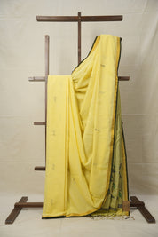 Lime Yellow Mul Cotton Jamdani Saree-SRLYMCJS169