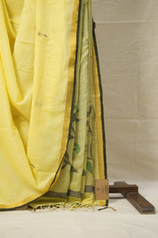 Lime Yellow Mul Cotton Jamdani Saree-SRLYMCJS169