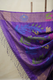 Purple Matka Silk Jamdani Saree - SRPMSJS100