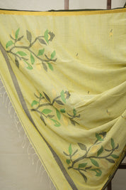 Lime Yellow Mul Cotton Jamdani Saree-SRLYMCJS169