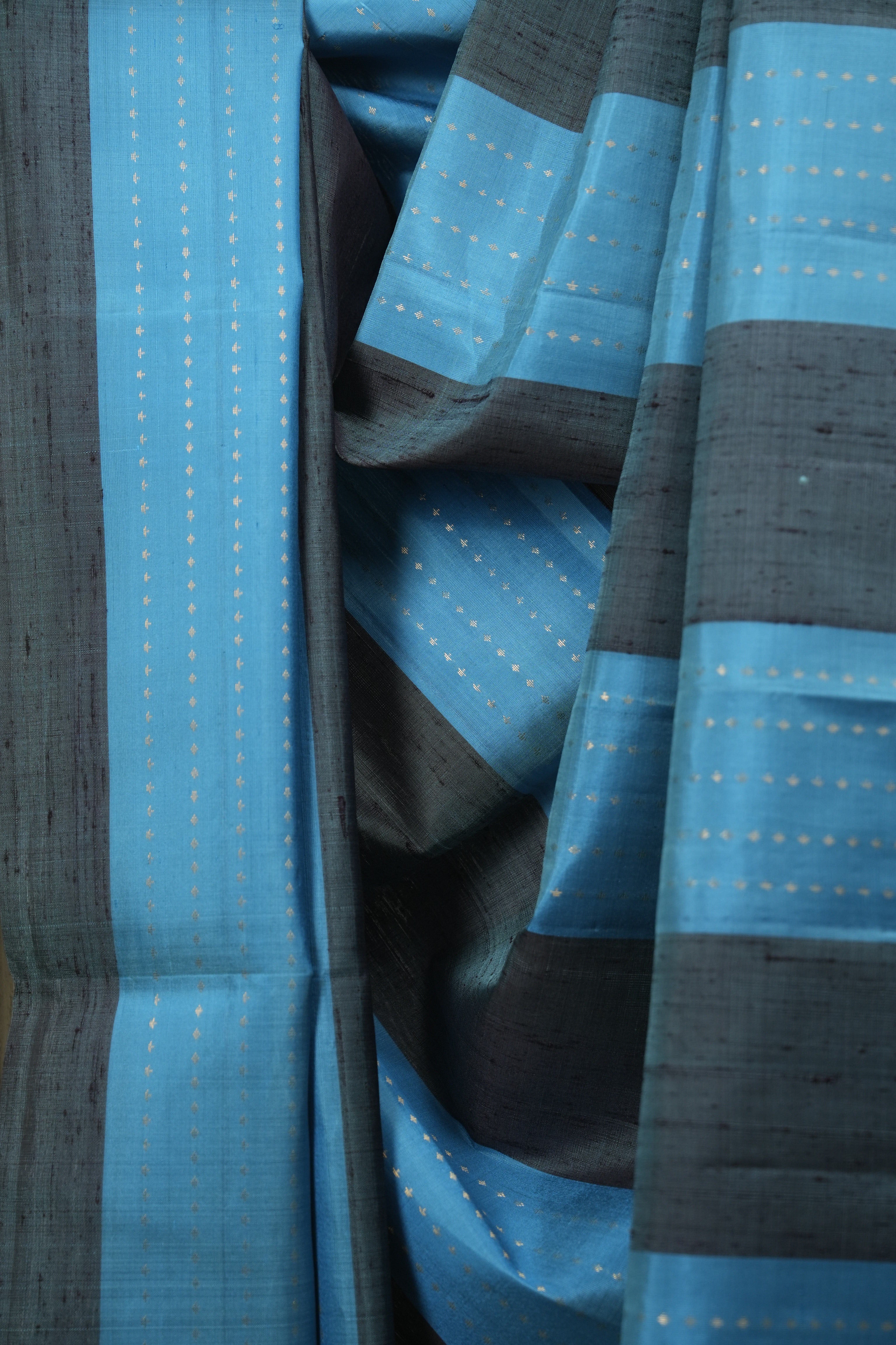Sky Blue - Brown Soft Silk Saree - SRSBBSSS469