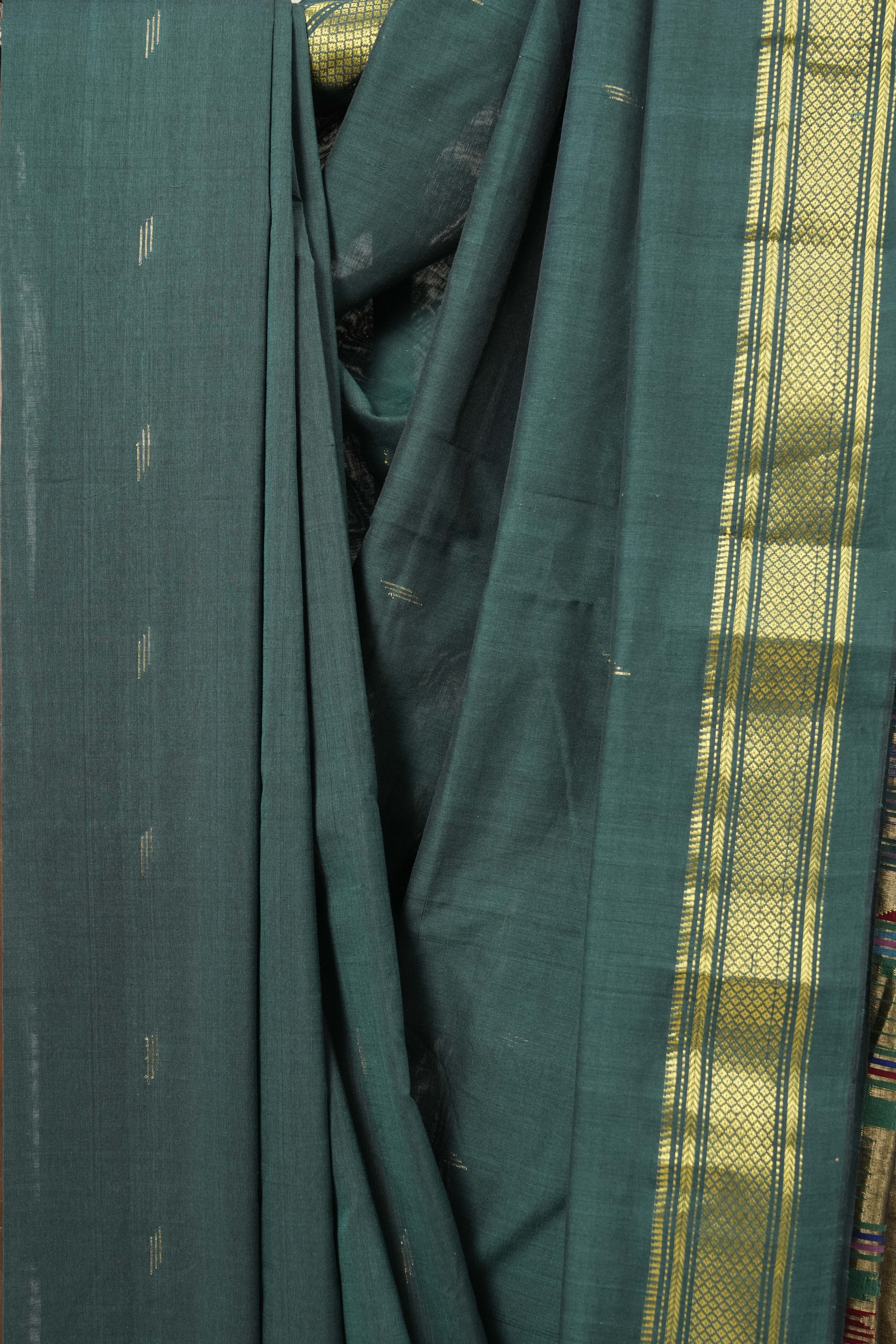 Forest Green Cotton Paithani Saree - SRFGCPS579