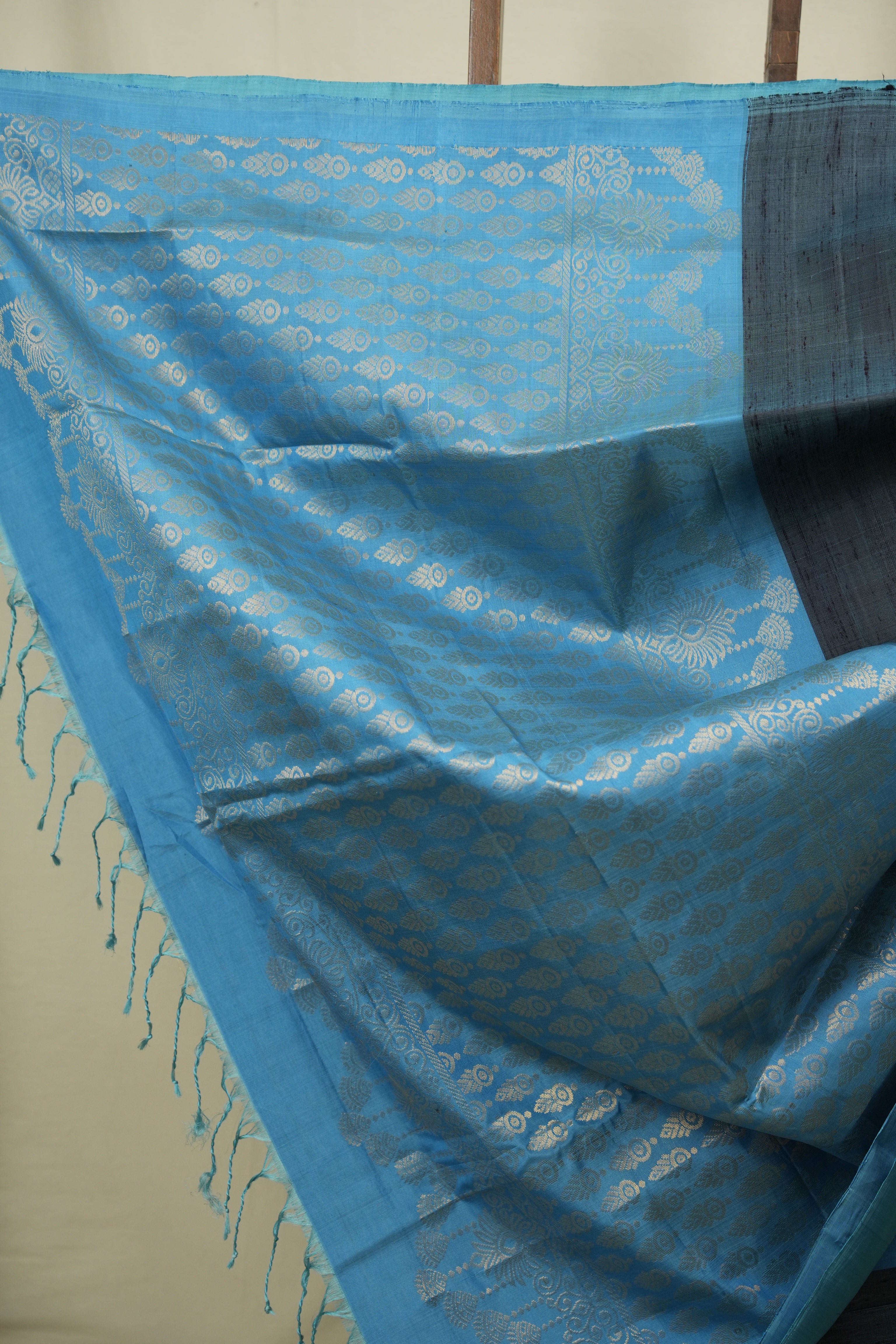 Sky Blue - Brown Soft Silk Saree - SRSBBSSS469