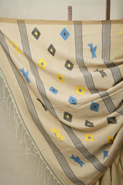 Mud Cream Mul Cotton Jamdani Saree-SRMCMCJS170