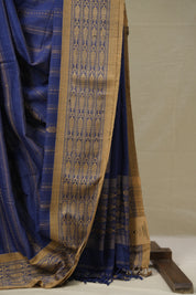 Ink Blue Bengal Cotton Saree - SRIBBCS94