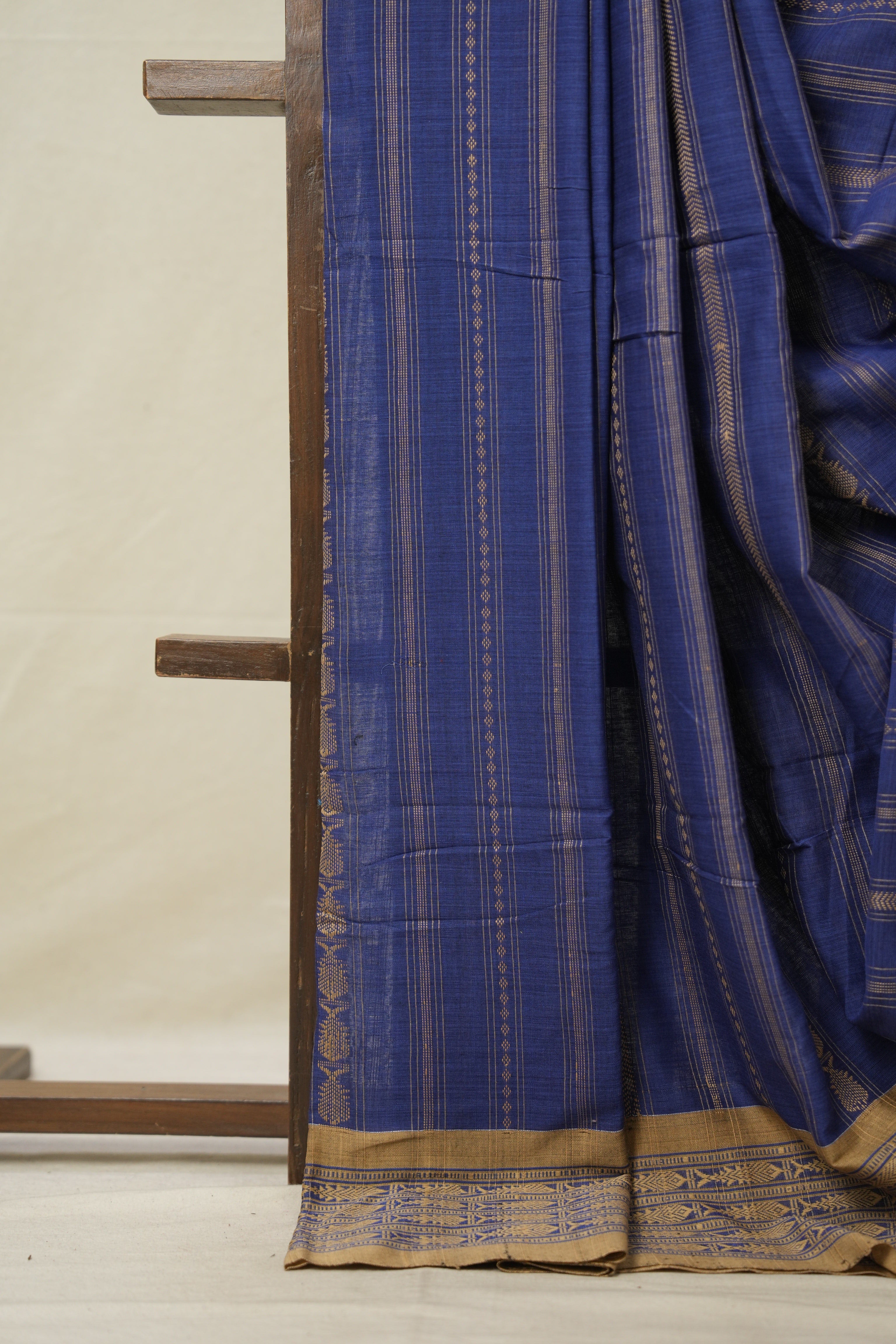 Ink Blue Bengal Cotton Saree - SRIBBCS94