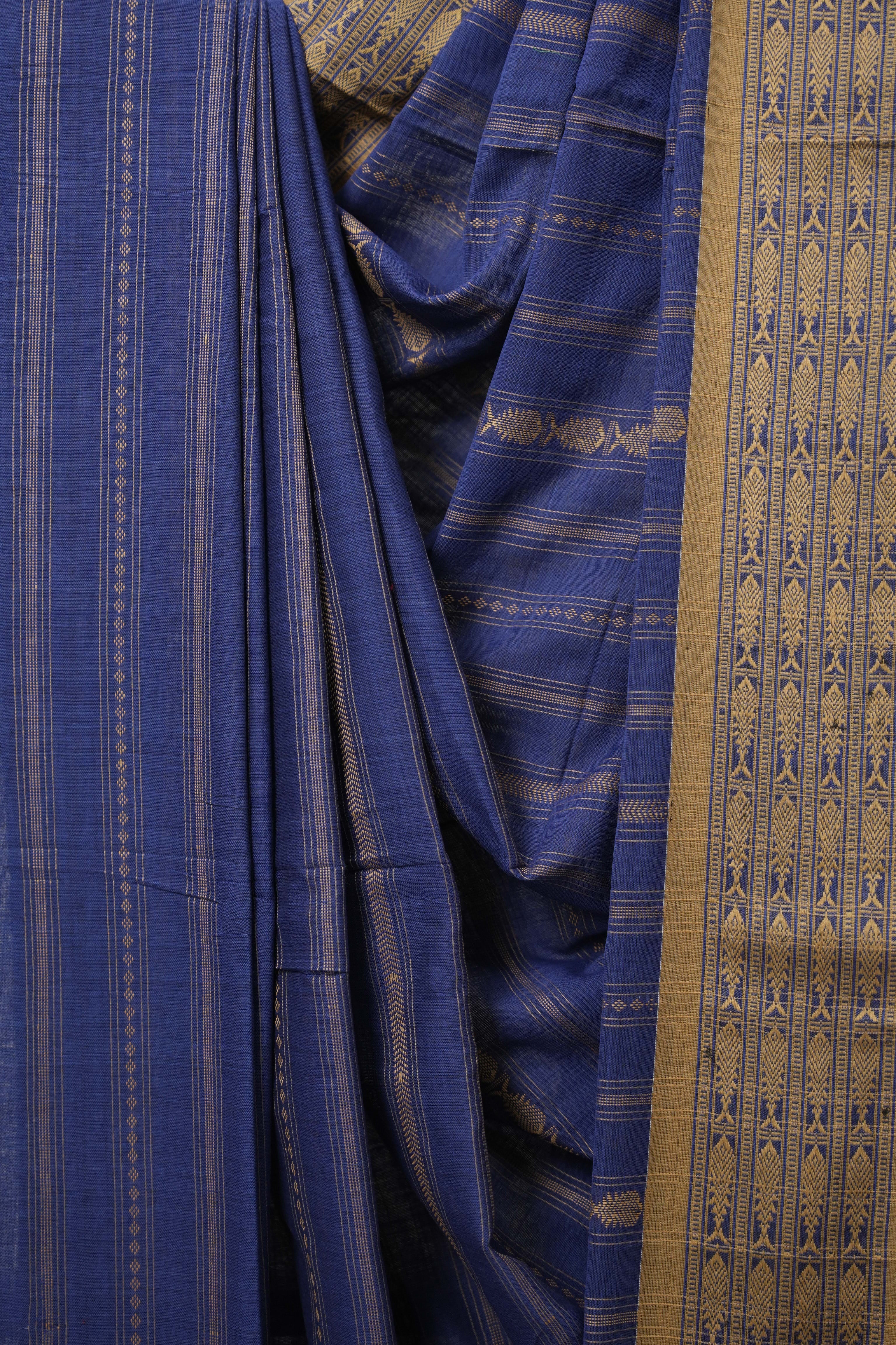 Ink Blue Bengal Cotton Saree - SRIBBCS94