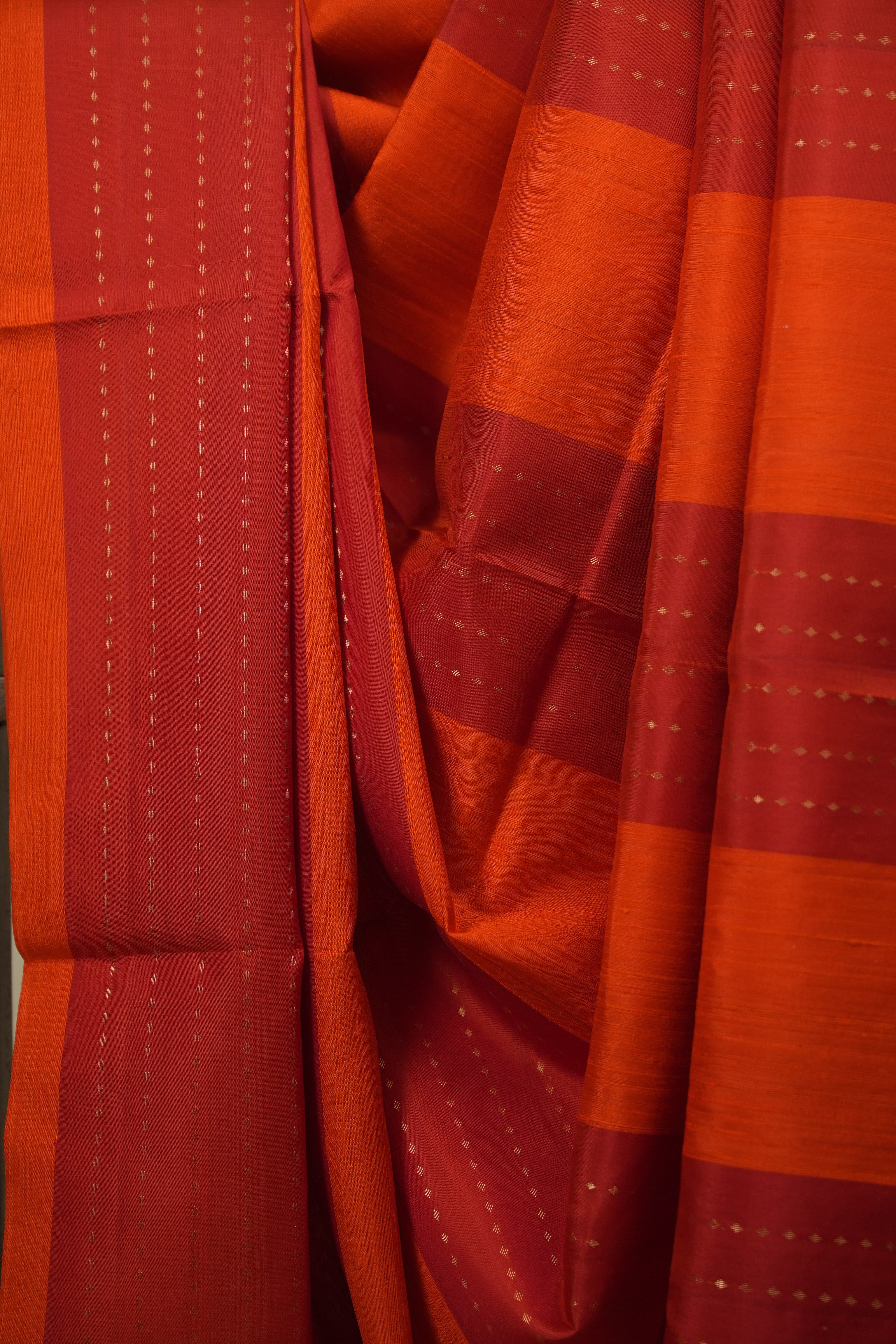 Orange- Red Soft Silk Saree - SRORSSS472