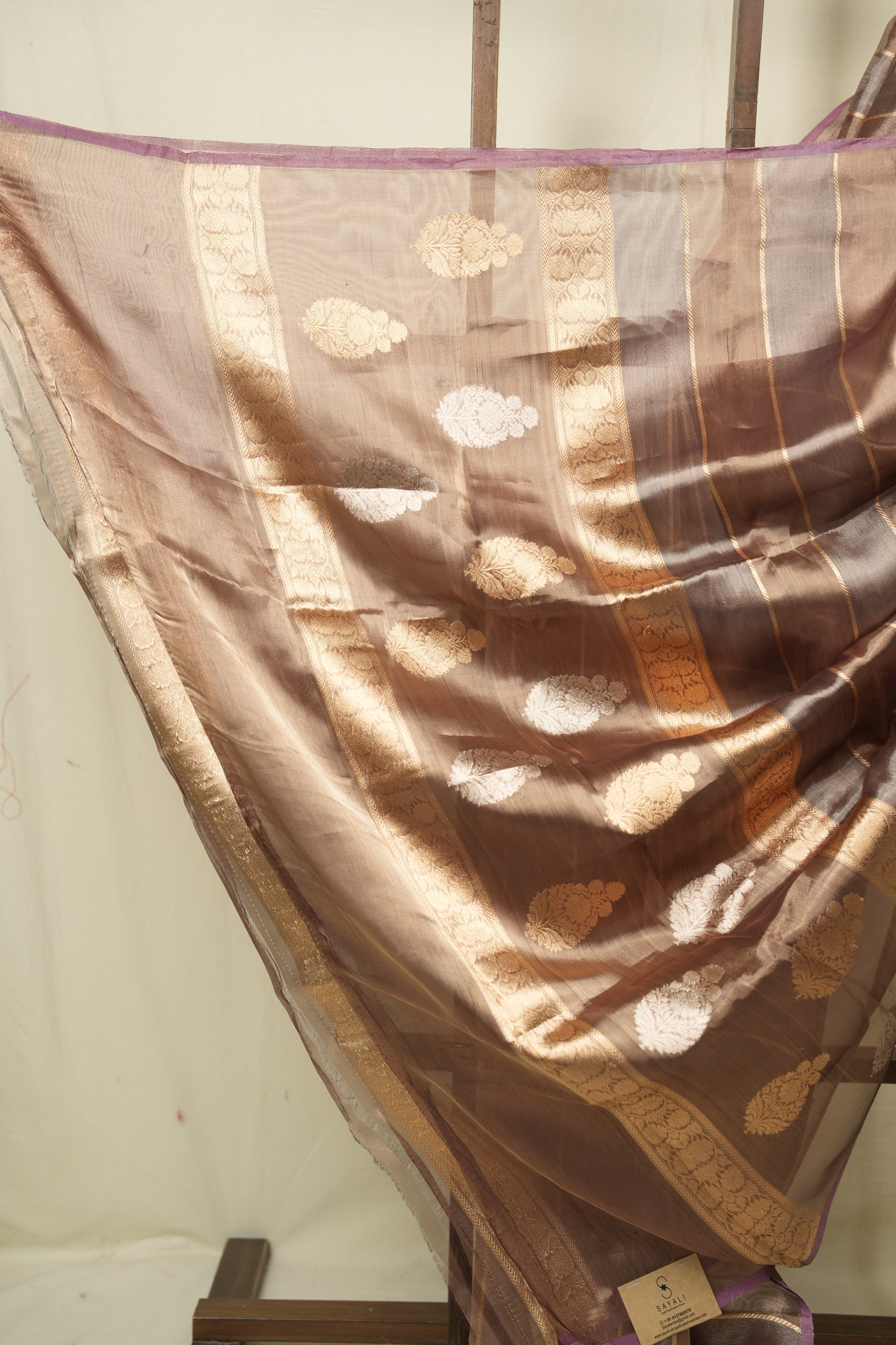 Brown Grey Tissue Banarasi Silk Saree - SRBGTBSS71