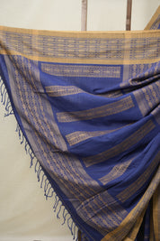 Ink Blue Bengal Cotton Saree - SRIBBCS94
