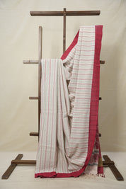 White Red Bengal Cotton Saree - SRWRBCS92