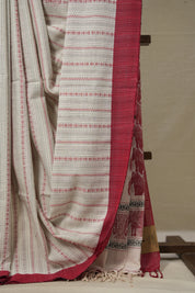 White Red Bengal Cotton Saree - SRWRBCS92
