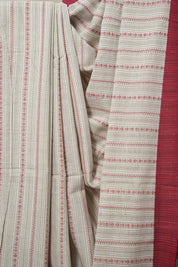 White Red Bengal Cotton Saree - SRWRBCS92
