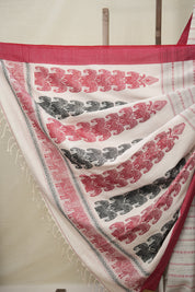 White Red Bengal Cotton Saree - SRWRBCS92