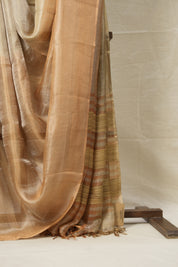 Brown Yellow Tissue Tussar Silk Saree - SRBYTTSS596