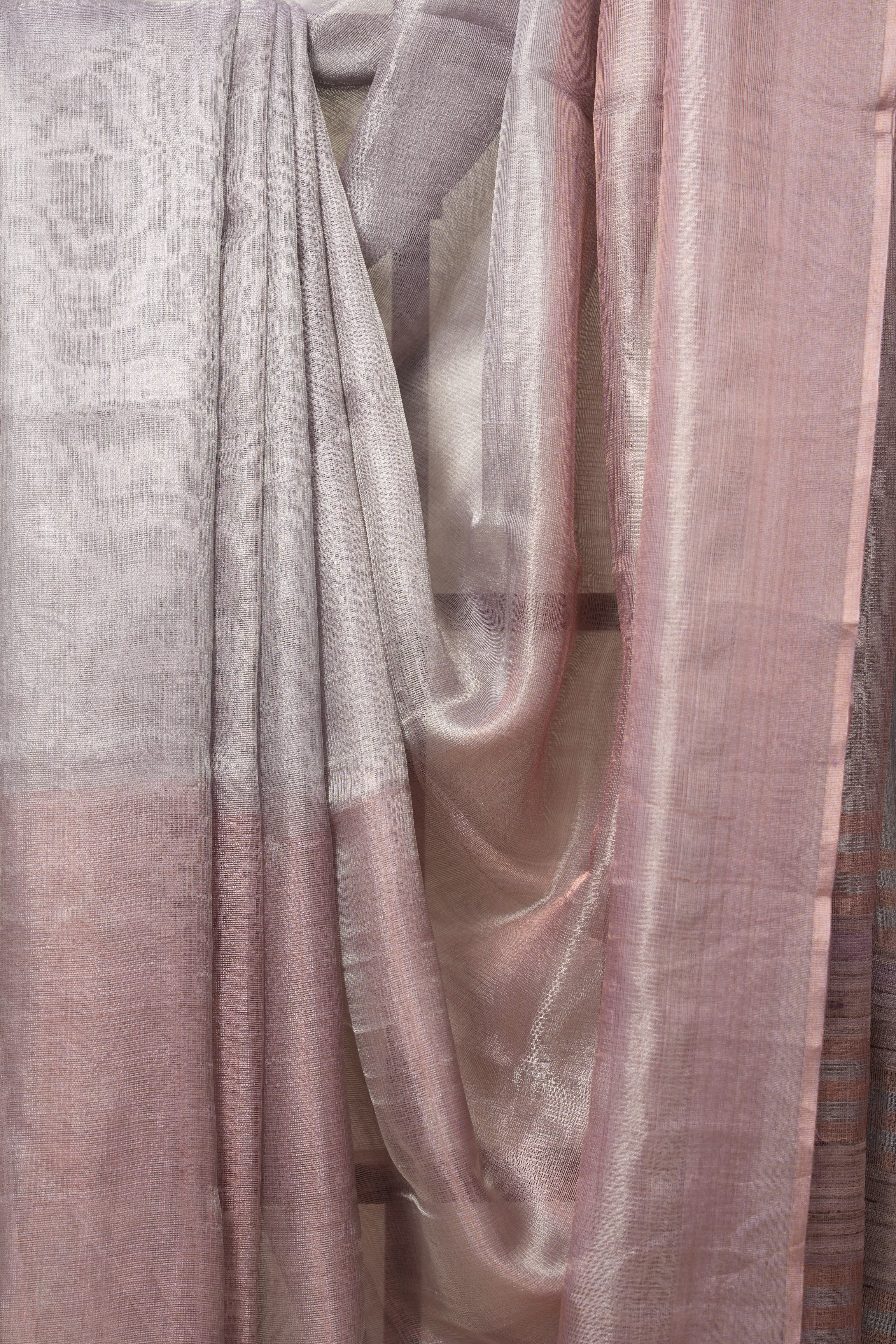 Silver Pink Copper Tissue Tussar Silk Saree - SRSPCTTSS594