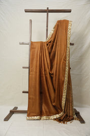 Brown Tussar Silk Saree With Lace - SRBTSSWL04