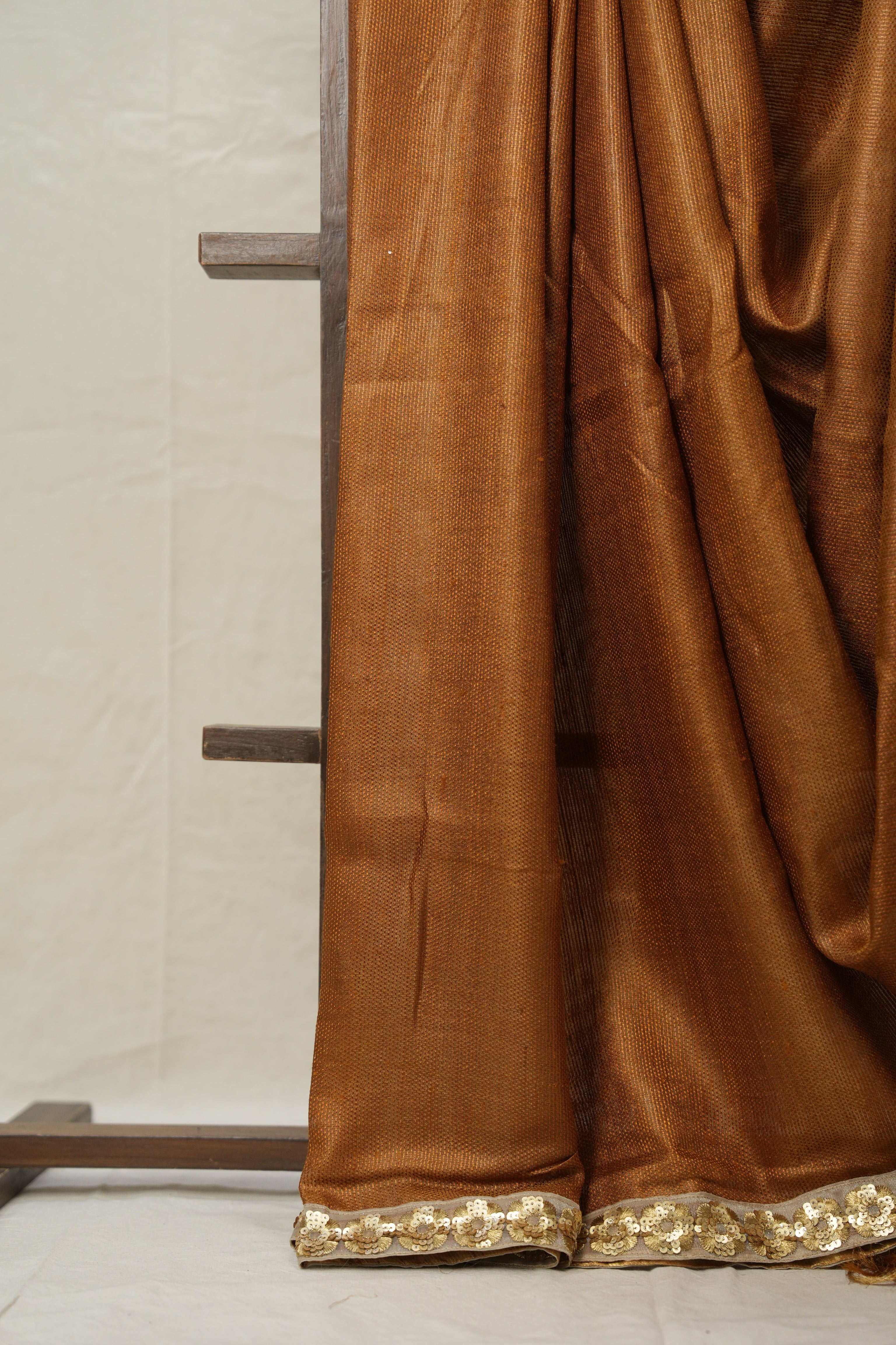 Brown Tussar Silk Saree With Lace - SRBTSSWL04