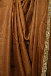 Brown Tussar Silk Saree With Lace - SRBTSSWL04