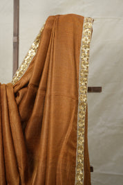 Brown Tussar Silk Saree With Lace - SRBTSSWL04