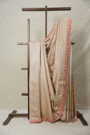 Apricot Pink Tussar Silk Saree With Lace - SRAPTSSWL02