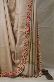 Apricot Pink Tussar Silk Saree With Lace - SRAPTSSWL02