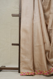 Apricot Pink Tussar Silk Saree With Lace - SRAPTSSWL02