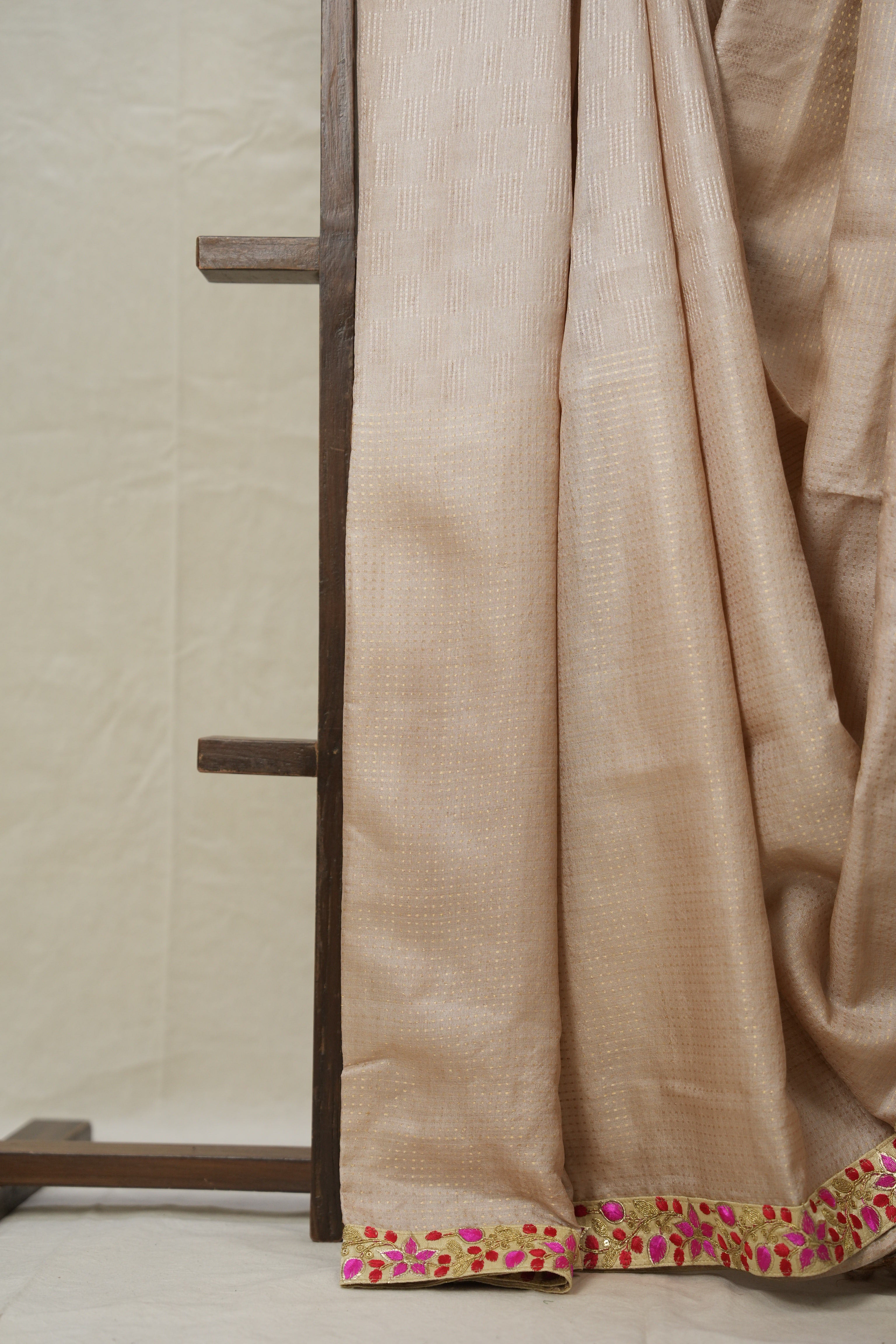 Apricot Pink Tussar Silk Saree With Lace - SRAPTSSWL02