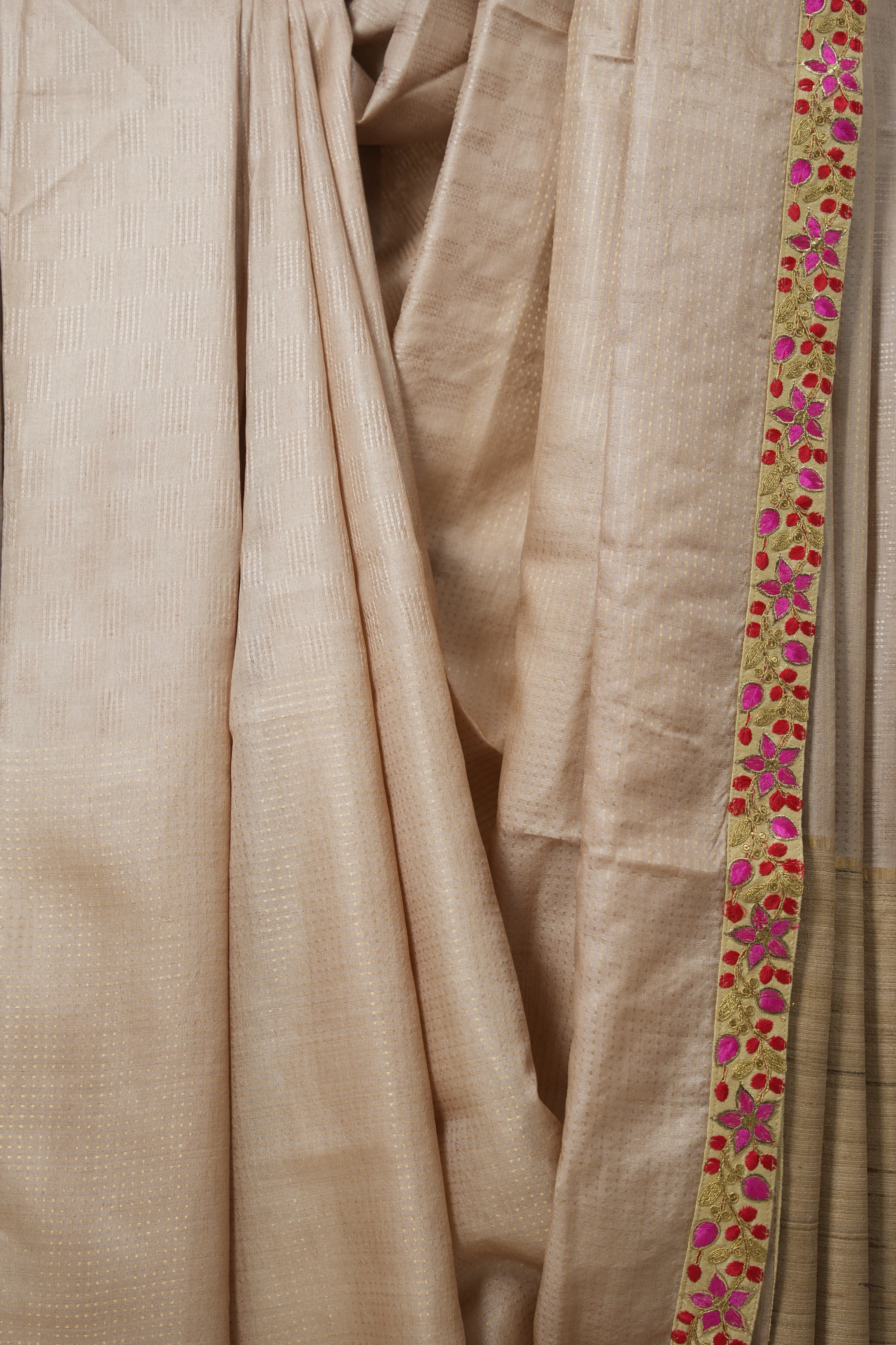 Apricot Pink Tussar Silk Saree With Lace - SRAPTSSWL02