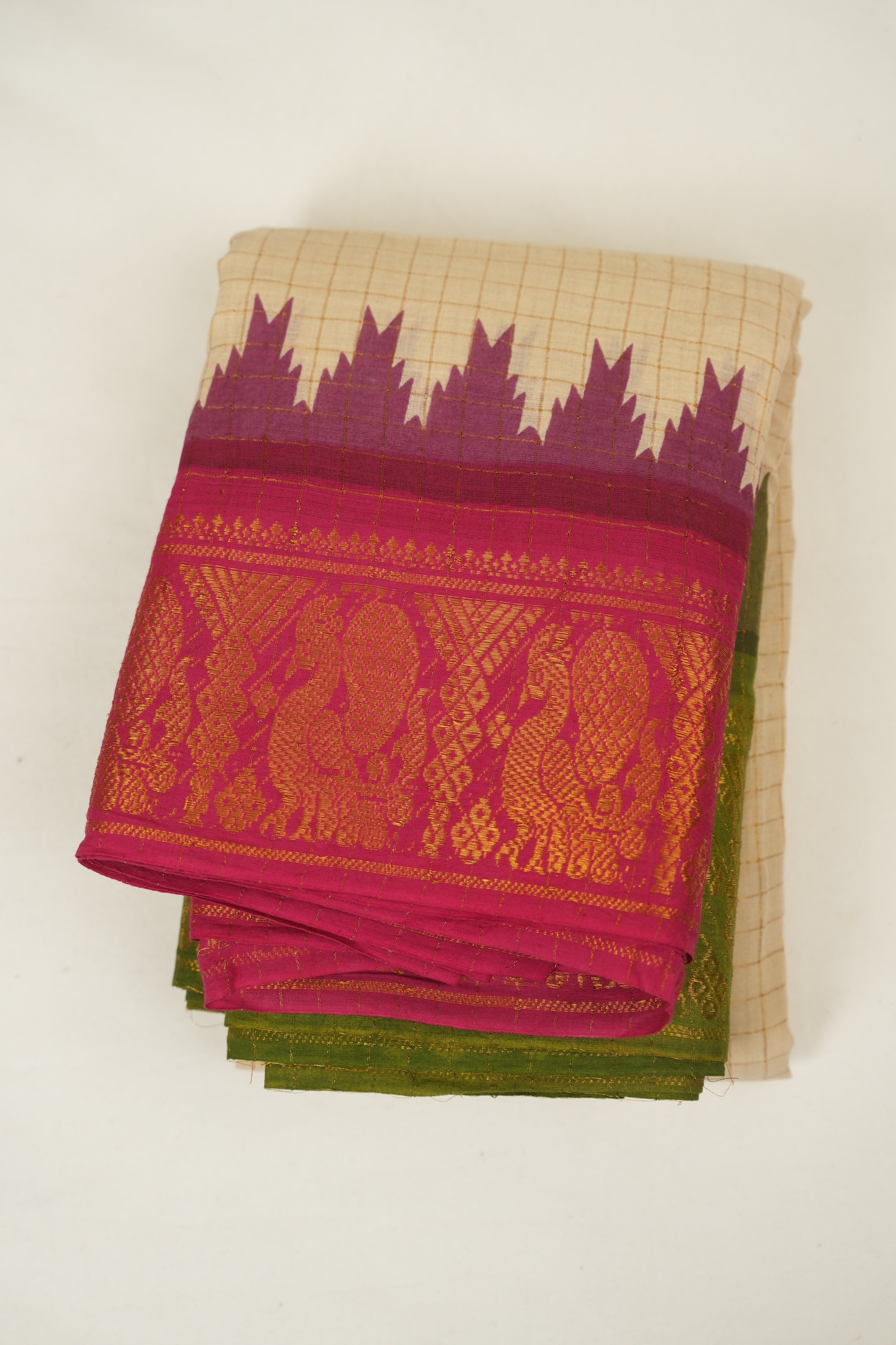 Cream Sungudi Cotton Saree - SRCSCS217
