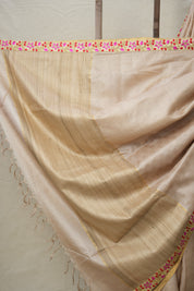 Apricot Pink Tussar Silk Saree With Lace - SRAPTSSWL02