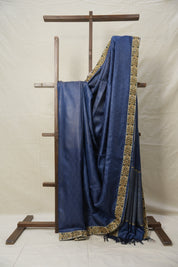 Metallic Blue Tussar Silk Saree With Lace - SRMBTSSWL03