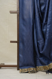Metallic Blue Tussar Silk Saree With Lace - SRMBTSSWL03