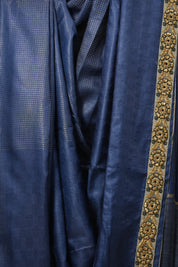 Metallic Blue Tussar Silk Saree With Lace - SRMBTSSWL03