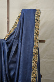 Metallic Blue Tussar Silk Saree With Lace - SRMBTSSWL03