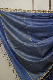 Metallic Blue Tussar Silk Saree With Lace - SRMBTSSWL03