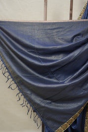 Metallic Blue Tussar Silk Saree With Lace - SRMBTSSWL03
