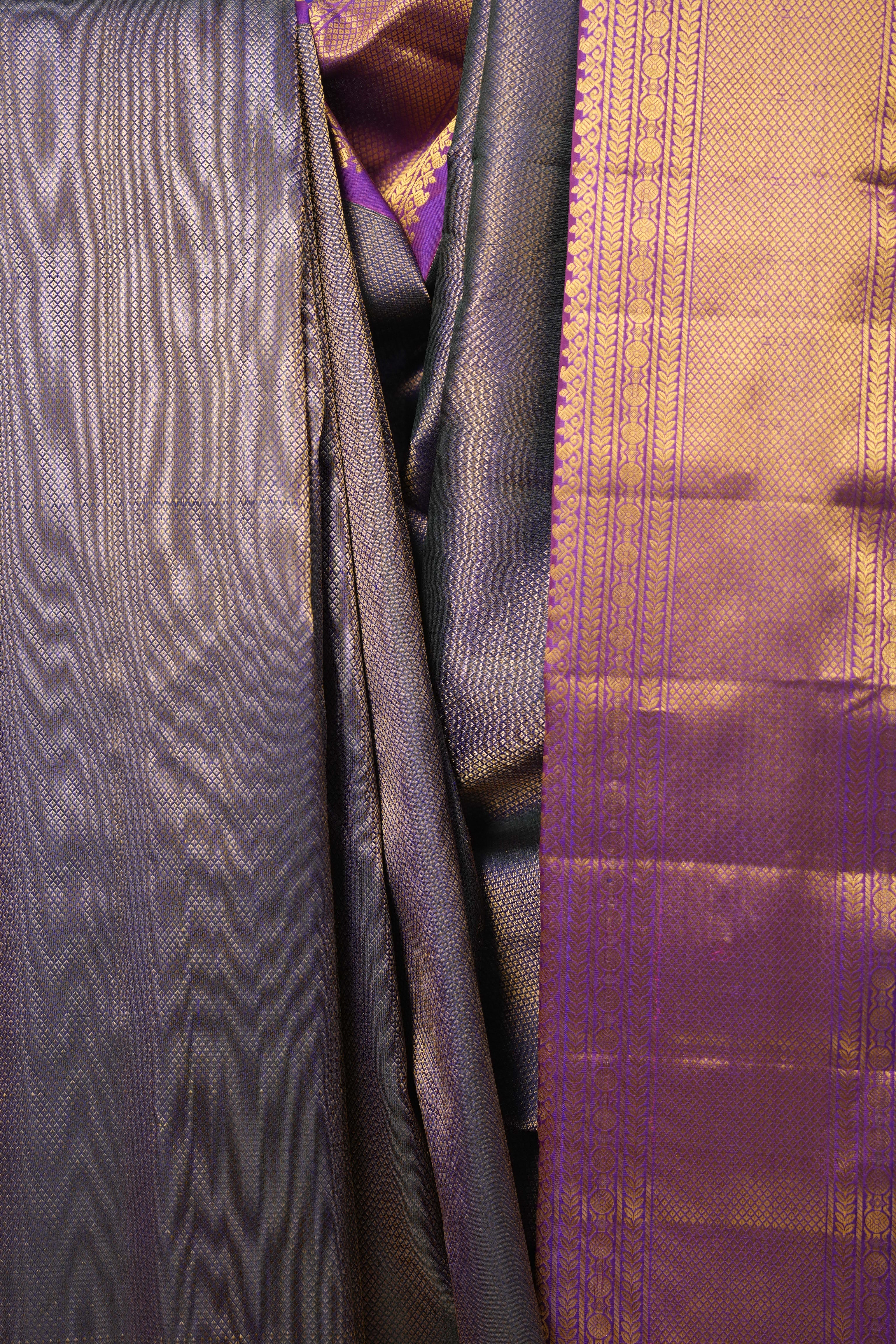 Golden Purple Gadwal Silk Saree - SRGPGSS596