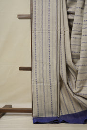 Cream Blue Bengal Cotton Saree - SRCBBCS100
