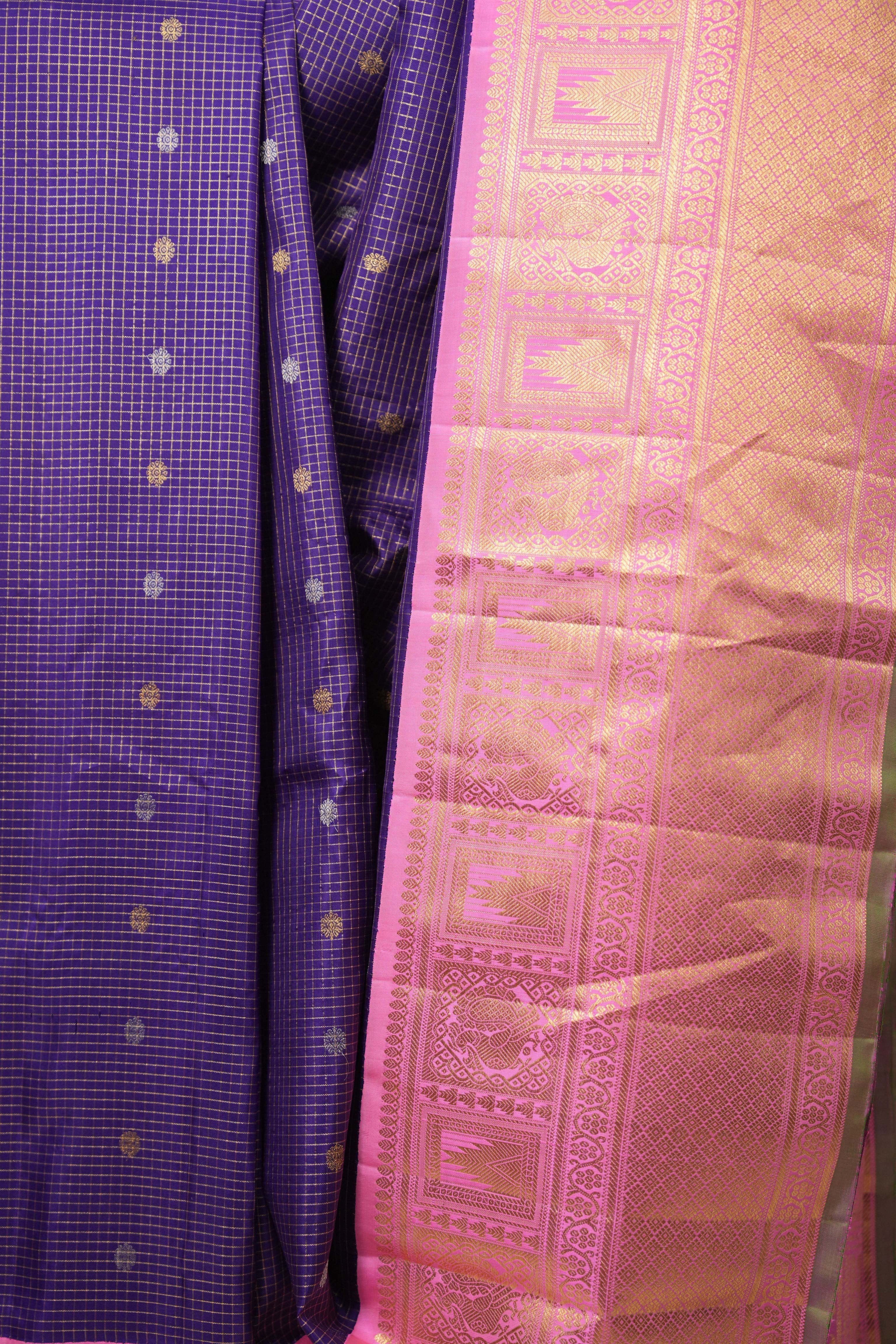 Royal Blue Checks Gadwal Silk Saree - SRRBCGSS598