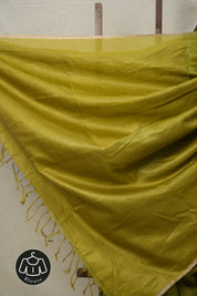 Mehandi Tussar Silk Saree With Lace - SRMTSSWL06