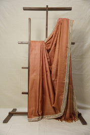 Brick Orange Tussar Silk Saree With Lace - SRBOTSSWL01