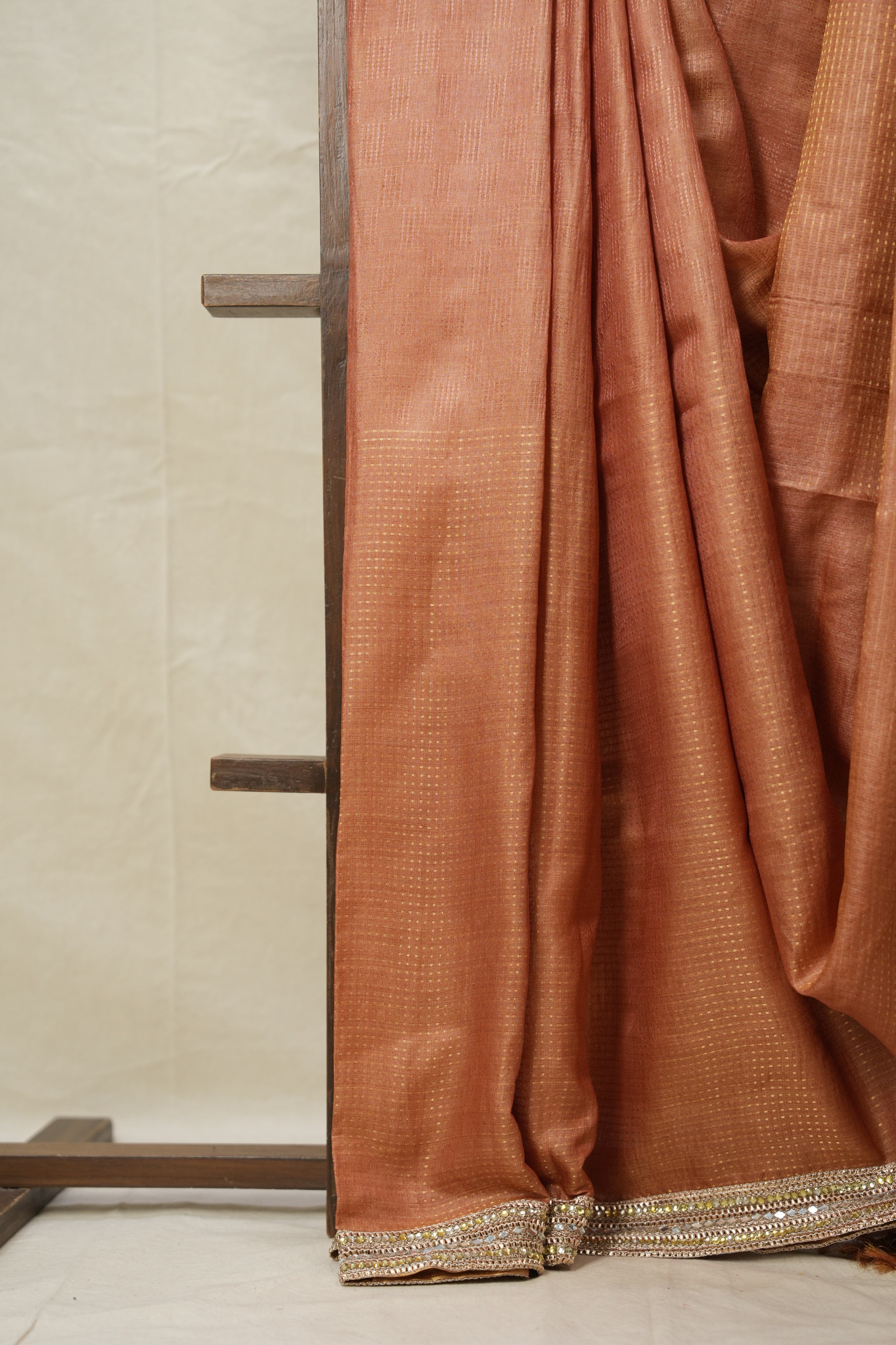 Brick Orange Tussar Silk Saree With Lace - SRBOTSSWL01