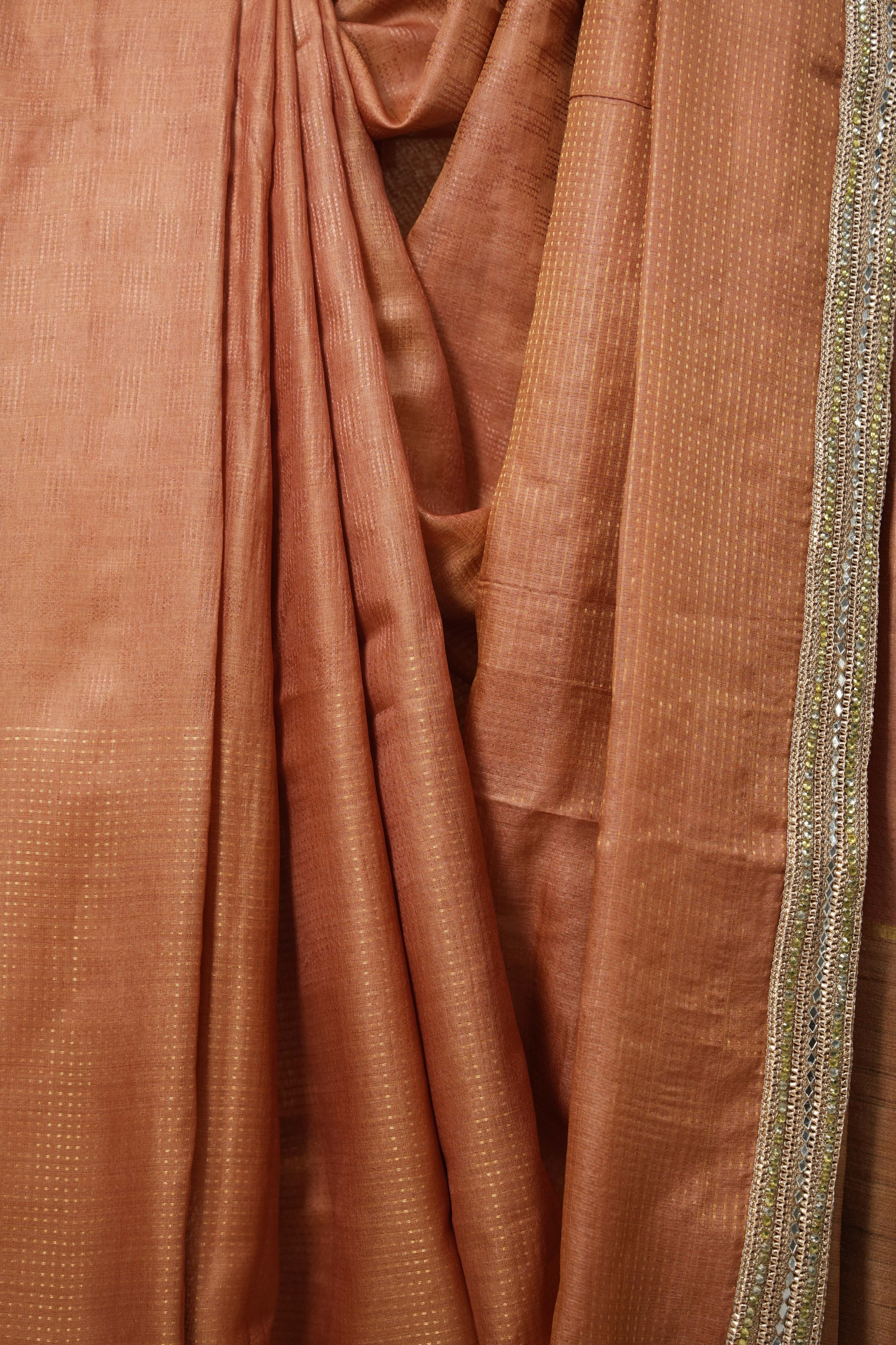 Brick Orange Tussar Silk Saree With Lace - SRBOTSSWL01