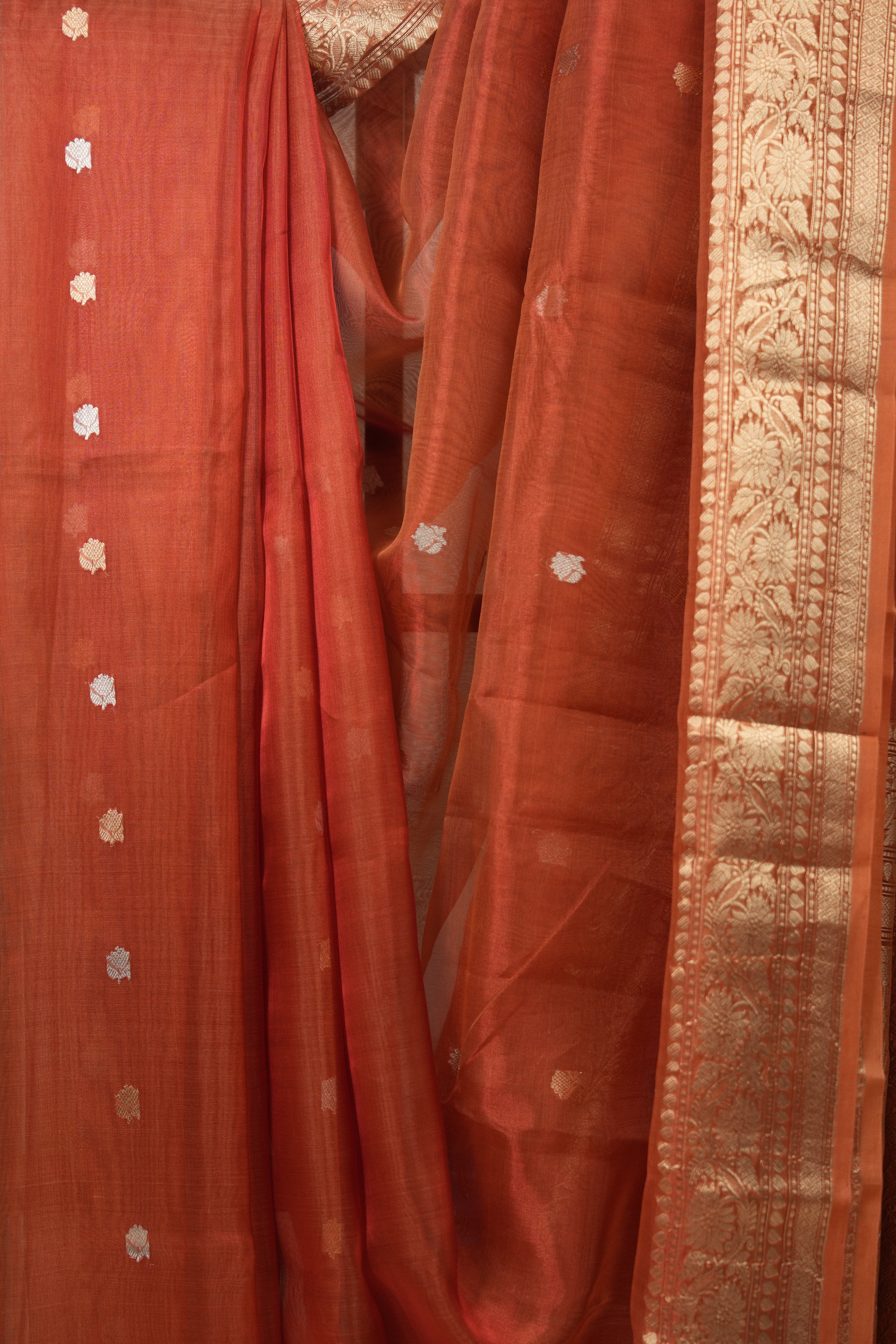 Rust Orange Tissue Banarasi Silk Saree - SRROTBSS53