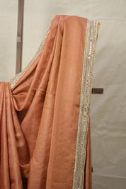 Brick Orange Tussar Silk Saree With Lace - SRBOTSSWL01