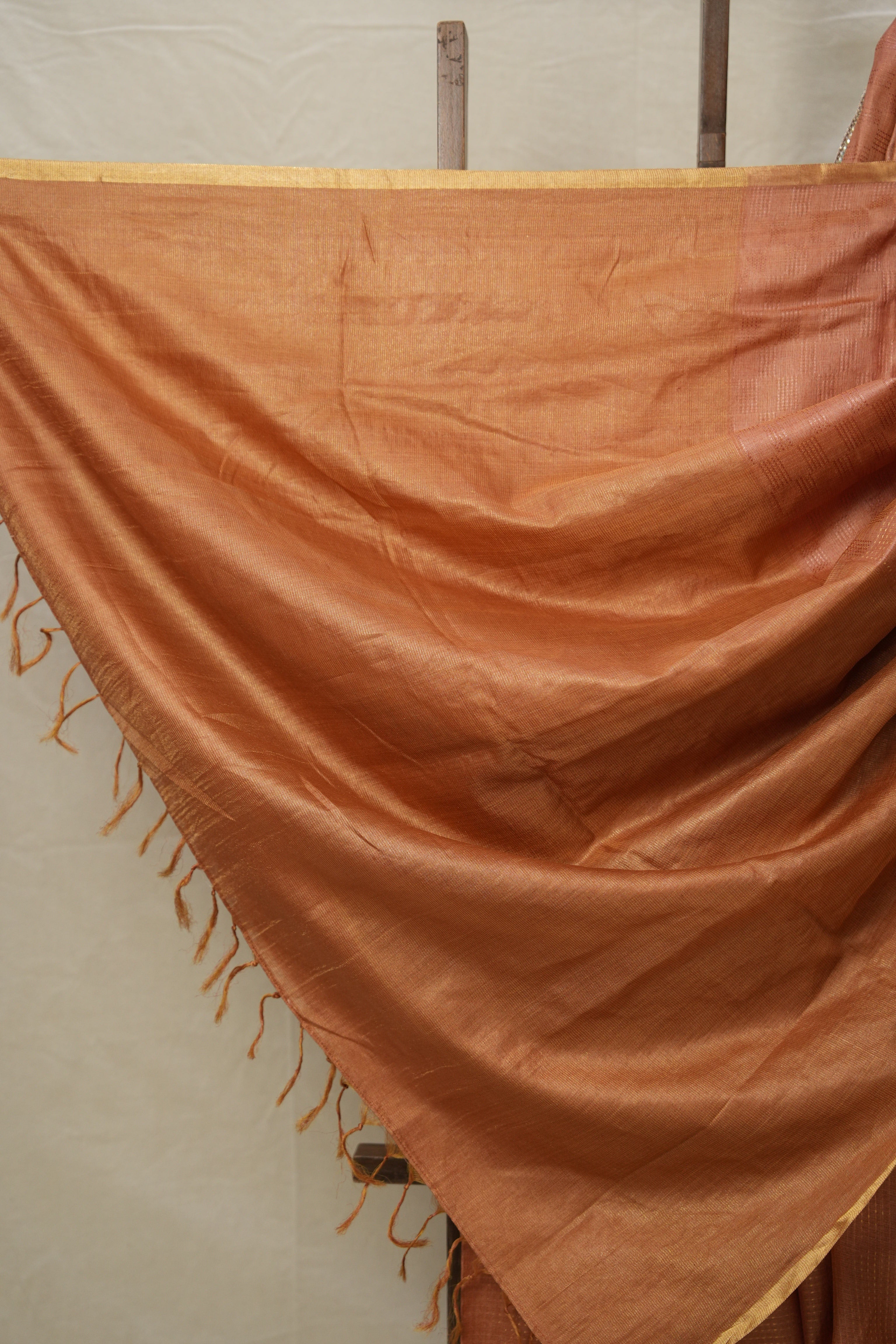 Brick Orange Tussar Silk Saree With Lace - SRBOTSSWL01