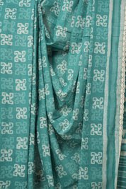 Rama Green HBP Cotton Saree With Lace - SRRGHBPCSWL17