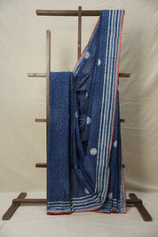 Indigo HBP Cotton Saree With Lace - SRIHBPCSWL15