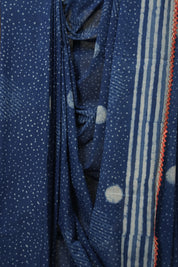 Indigo HBP Cotton Saree With Lace - SRIHBPCSWL15
